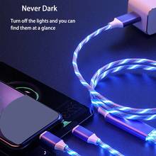 For iphone 11 12 USB Charger flow Luminous 3 in 1 Type C Micro Charge Cable Samsung A42 A7 Huawei P40 Y6p Xiaomi POCO X3 Redmi 9 2024 - buy cheap