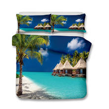 Tropical Palm Trees Sunset Coconuts Ocean 3d Print Bedding Sets 3pcs Duvet Cover Pillowcases for Adult Kids bed set Wave 12 size 2024 - buy cheap