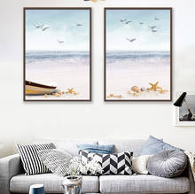 Pintura de pared de paisaje marino de estilo minimalista nórdico, lienzo abstracto de gaviota, playa, estrella de mar, decoración, póster impreso sin marco 2024 - compra barato