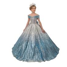 Vestido de festa personalizado da menina fora do ombro colorido lantejoulas arco bola vestido para o vestido de princesa de casamento 3-15y e63001 2024 - compre barato