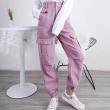 Fashion Elastic Waist Denim Cargo Pants Women Spring Autumn Purple Black Casual Jeans Woman Pockets Loose Boyfriend Jeans C6873 2024 - buy cheap