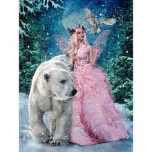 5D DIY Diamond Painting Pink Princess and White Bear 3D Cross Stitch Diamond Embroidery Diamond Wall Sticker Home Decoration 2024 - buy cheap