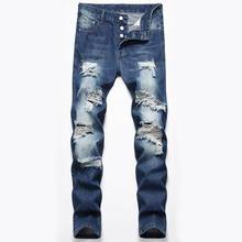 Pantalones vaqueros rasgados y desgastados para hombre, Jeans elásticos de Color azul con agujeros, estilo Hip Hop, para primavera y verano, novedad, 42 2024 - compra barato