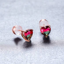 Brincos femininos com pedra de cristal verde ou vermelha, brincos para casamento, em formato de arco-íris, amor e coração, joias vintage em ouro rosado 2024 - compre barato