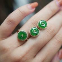 Original new natural ice seed sun green chalcedony earrings opening adjustable ring retro elegant light luxury charm jeweler 2024 - buy cheap