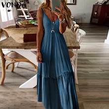 VONDA Women Dress 2020 Summer Sexy V Neck Sleeveless Spaghetti Strap Maxi Long Dress Vestidos Beach Holiday Sundress Plus Size 2024 - buy cheap