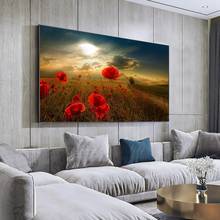 Pinturas en lienzo de amapolas rojas, pósteres en lienzo de puesta de sol e impresiones de flores, imágenes artísticas de pared para decoración de sala de estar 2024 - compra barato