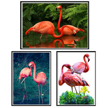 Pintura com miçangas 5d bricolagem animal flamingo tema bordado ponto cruz kits de parede mosaico cristal arte decoração para casa presente 2024 - compre barato