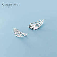 Coluswei brinco prata esterlina 925, acessório de joia fina com asas de anjo assimétricas e gancho brinco para mulheres 2024 - compre barato
