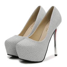 Silver Metal Thin Heels Platform Pumps Women's Shallow Sexy Sequined Cloth High Heels Shoes Round Toe Ladies Party wedding Shoes 2024 - buy cheap