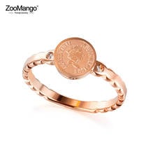 ZooMango-Anillo de titanio de acero inoxidable para mujer, joyería de estilo Retro, Avatar de La Reina, oro rosa, moda, CZ, cristal, para fiesta, ZR19176 2024 - compra barato