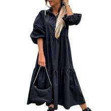 Women Shirt Dress Solid Color Large Hem Cotton Blend Half Sleeve Turn Down Collar Streetwear for Spring/Summer dresses for women 2024 - buy cheap