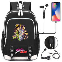 Mochila jojo bizarre adventure, bolsa para laptop com carregamento usb para homens e mulheres 2024 - compre barato