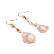 GG Jewelry Natural Cultured Pink Keshi Baroque Pearl Cz Pave Chain Dangle Hook Earrings Classic Luxury For Women Lady Gift 2024 - buy cheap