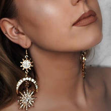 Crystal Rhinestone Sun Moon Stars Drop Earrings For Women Punk Earrings Golden Boho Vintage Statement Earrings 2024 - buy cheap