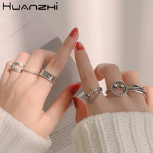HZ Vintage Multilayer Twine Tibetan Silver Punk Hollow Smiley Face Cross English Letters Adjustable Open Finger Rings for Women 2024 - buy cheap