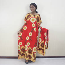 Dashikiage African Fashion Women Long Dress Red 100% Cotton Short Sleeve Plus Size Dresses With Large Scarf 2024 - buy cheap