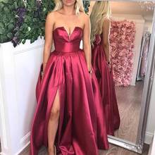 Burgundy  Satin Prom Dresses Long 2020 Grape Split rochii Dress Evening Wear For Women Formal Plus Size vestidos de gala 2024 - buy cheap