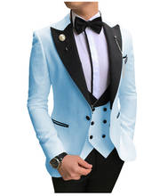 Синие мужские костюмы для малышей, костюм из 3 предметов, яркие облегающие деловые костюмы, смокинги для жениха, деловой свадебный костюм (Блейзер + штаны + жилет) 2024 - купить недорого