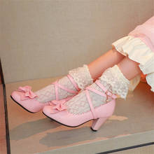 PXELENA Girls Lolita Cosplay Mary Janes Shoes Spike High Heels Bowtie Cross Tied Rome Gladiator Pumps Japanese JK Costume Women 2024 - buy cheap