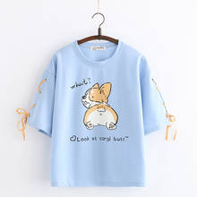 Merry Pretty Women Cartoon Dog Print T Shirts 2020 Summer Short Sleeve O-Neck Cotton Tops Sweet Style Harajuku Lace Up Tops Tees 2024 - buy cheap