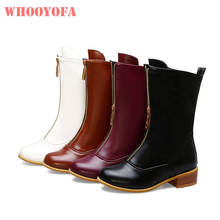  Winter New Comfortable Brown Black Women Mid Calf Boots Med Square Heels Lady Shoes KA318 Plus Big Small Size 10 32 43 48 2024 - buy cheap
