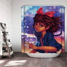 Cortina de chuveiro 3d estilo retro, cortina de chuveiro em poliéster à prova d'água com 12 ganchos adorável de menina 2024 - compre barato