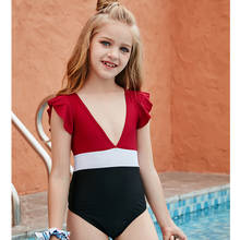 Bañador para niñas de 5 a 12 años, traje de baño para adolescentes, Bikini de una pieza con cuello en V, ropa de playa 2021 2024 - compra barato