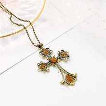 12 Pieces/Lot Large Cross Pendant Necklace Antique Gold Color CZ Beads Chain Jewelry Hollow Flower Crystal Charm Clavicle Choker 2024 - buy cheap