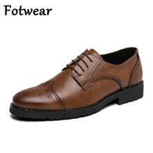 Fotwear Brown Men Brogue Shoes 38-47 Leather Wedding Dress Shoes Lace Up Office Mens Formal Shoes School Male Party Oxfords Plus 2024 - buy cheap