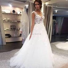 Unique Tulle Lace 3D Flowers Wedding Dresses Ivory Appliques Vestido De Noiva Sheer Scoop Neckline Cap Sleeves Bridal Gowns 2024 - buy cheap