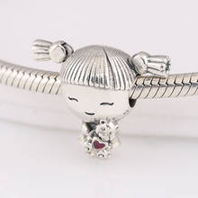 Authentic S925 Silver  DIY Jewelry Pigtails Little Girl Charms fit Pandora Bracelet Bangle 2024 - buy cheap