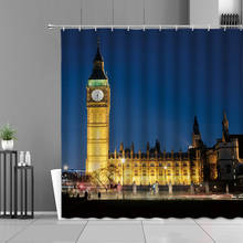 Cortina de chuveiro com paisagem da cidade europeia, cortina de londres big ben golden gate bridge vermelho cabine telefônica, cenas de rua, cortinas de banho, decoração de casa 2024 - compre barato