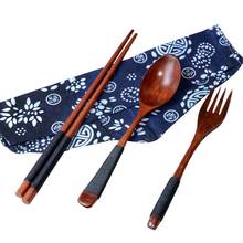 Japanese Vintage Wooden Chopsticks Spoon Fork Tableware 3Pcs Set New Gift Western Tableware Wood Fork Spoon Dessert Fruit Servin 2024 - buy cheap