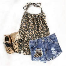 2pcs Set Newborn Kids Baby Girls Leopard Print Sleeveless Halter Tops And Hole Jeans Shorts Outfits Clothes Set 1-6 Years 2024 - buy cheap