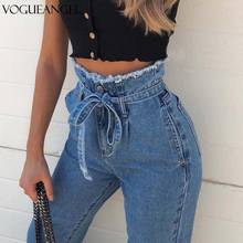 Calça jeans feminina cintura alta, peça calça feminina folgada plus size 2024 - compre barato
