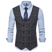 Men's Casual Double Breasted Plaid Suit Vest Slim Fit Thin Leisure Formal Dress Vest Colete Masculino Wedding Waistcoat Jacket 2024 - buy cheap