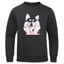 Lovely Siberian Husky Print Sweatshirt Men Naughty Cute Dog Gesture Boy Hoodies Animal Streetwear Hipster Pullover Autumn Hoody 2024 - buy cheap
