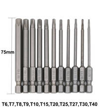 11 unids/set 75mm 1/4 pulgadas hexagonal de cabeza Torx destornillador conjunto magnético T6-T40 2024 - compra barato