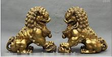 YM  308  11" Chinese Palace FengShui Pure Brass Guardion Fu Foo Dog Evil Lion Statue Pair 2024 - buy cheap