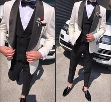 Beige Pattern Jacket Black Vest Pant Groom Slim Fit Tuxedos Wedding 3 Pieces Prom Party Blazer Terno Masculino Costume Homme 2024 - buy cheap