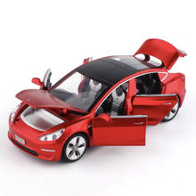 Vehículo de juguete Tesla modelo 3 para niños, fundido a presión de aleación juguete, luz de sonido, coche extraíble, regalo, novedad de 1/32 2024 - compra barato