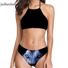 Jackherelook biquíni feminino, de cintura baixa, sexy, com costas abertas, duas peças, sólido, preto, estampado animais, para praia 2024 - compre barato