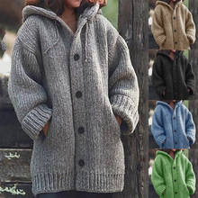 Cárdigans de punto para mujer, abrigo cálido, abrigo de lana holgado, cárdigan largo de gran tamaño con capucha, Otoño e Invierno 2024 - compra barato