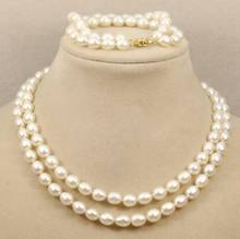Juego de perlas 2 filas 8-9mm genuino blanco agua dulce oval perla collar pulseras 18 pulgadas envío gratis 2024 - compra barato