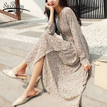 Dress elegant women 2021 long sleeve dress Button Dot A-Line Chiffon Empire V-Neck dresses fashion korean vintage dress 8560 50 2024 - buy cheap