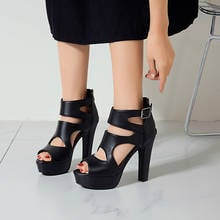 Sandalias de plataforma Lisa para mujer, zapatos de verano con punta abierta, estilo romano, tacones altos, con cremallera, estilo gladiador 2024 - compra barato