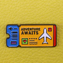 Adventure Awaits Enamel Pin Airplane Ticket Brooch Travel Lovers Cute Gift 2024 - buy cheap