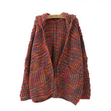 Loose Cardigan Autumn Women's Sweater Coat Female Streetwear Fashion Rainbow Sweaters Knitted Jacket Hooded LK8563 2024 - buy cheap