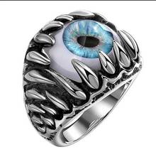 Хит продаж 2020, мужское кольцо, кольцо для глаз, металлические ювелирные изделия из нержавеющей стали, вечерние кольца с голубым глазом, кольцо в стиле панк 2024 - купить недорого